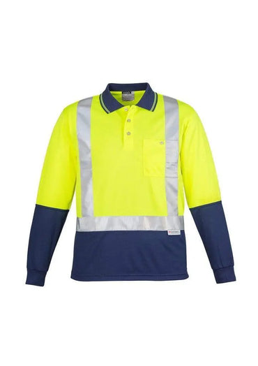 Syzmik Men’s Hi Vis Spliced Polo - Long Sleeve Shoulder Taped ZH234 Work Wear Syzmik Yellow/Navy S