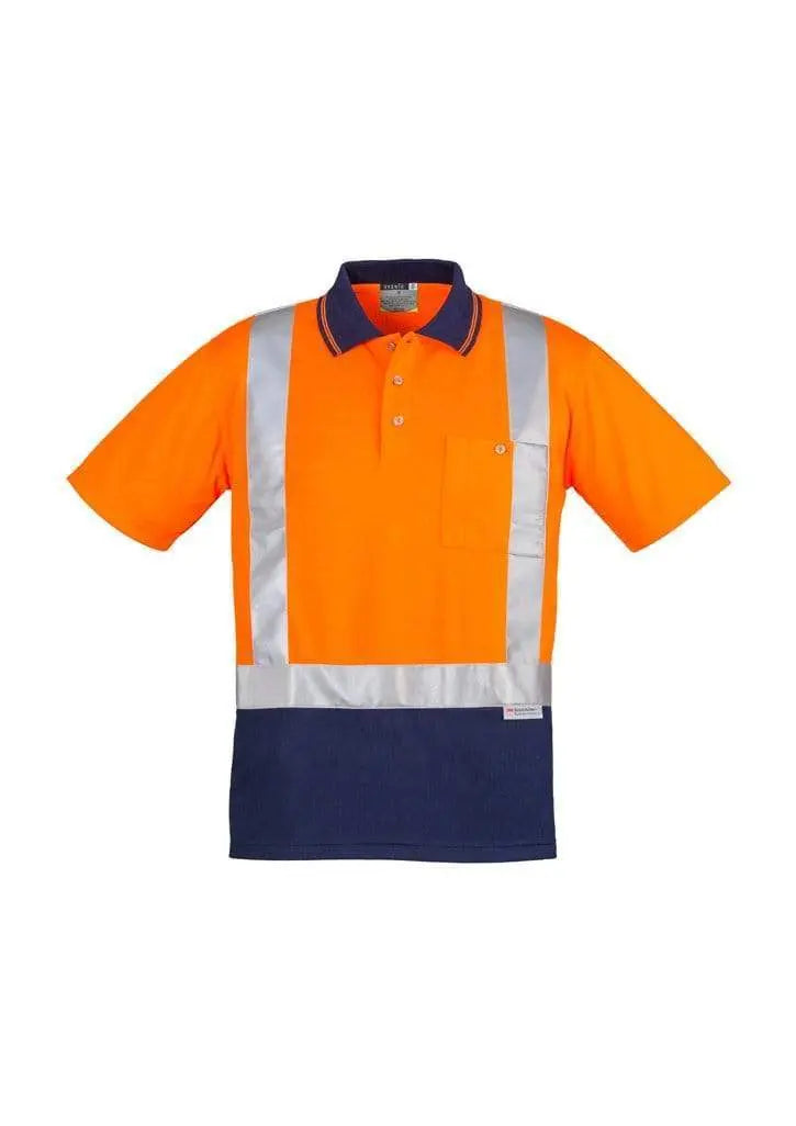 Syzmik Men’s Hi Vis Spliced Polo - Short Sleeve Shoulder Taped ZH233 Work Wear Syzmik Orange/Navy S