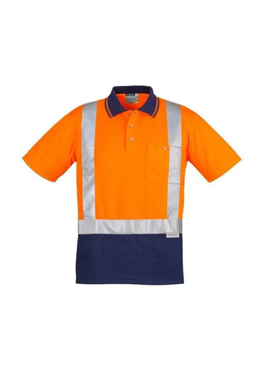 Syzmik Men’s Hi Vis Spliced Polo - Short Sleeve Shoulder Taped ZH233 Work Wear Syzmik Orange/Navy S