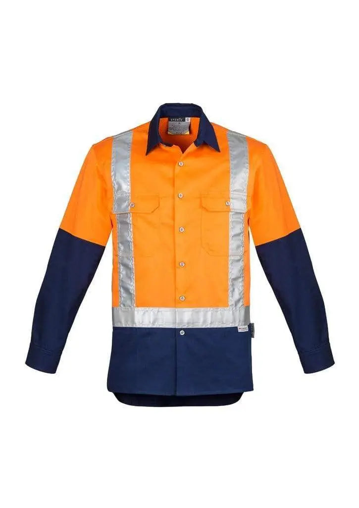 SYZMIK Men’s Hi-Vis Spliced Shoulder Taped Industrial Shirt ZW124 Work Wear Syzmik Orange/Navy S