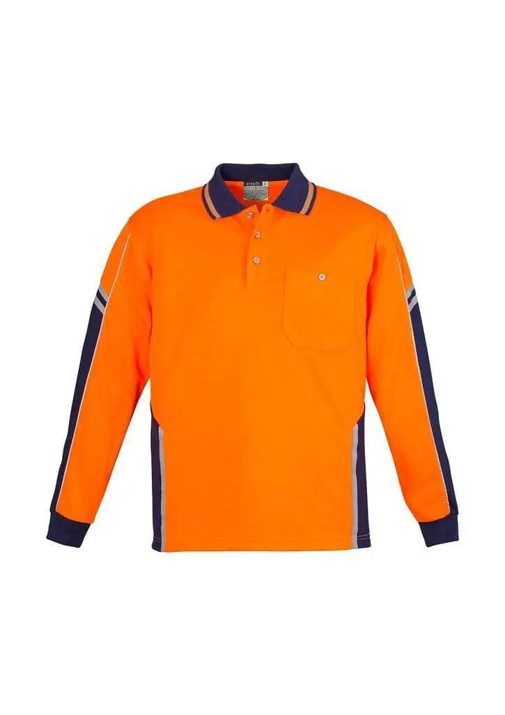 SYZMIK Men’s Hi Vis Squad L/S Polo ZH238 Work Wear Syzmik Orange/Navy XS