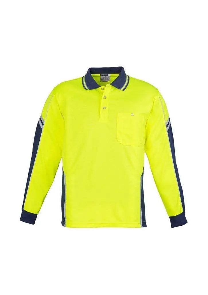 SYZMIK Men’s Hi Vis Squad L/S Polo ZH238 Work Wear Syzmik Yellow/Navy XS