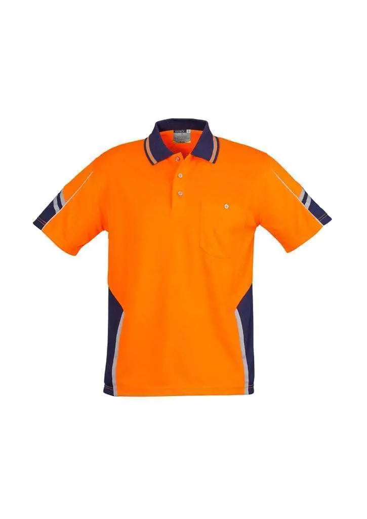 SYZMIK Men’s Hi Vis Squad S/S Polo ZH237 Work Wear Syzmik Orange/Navy XS