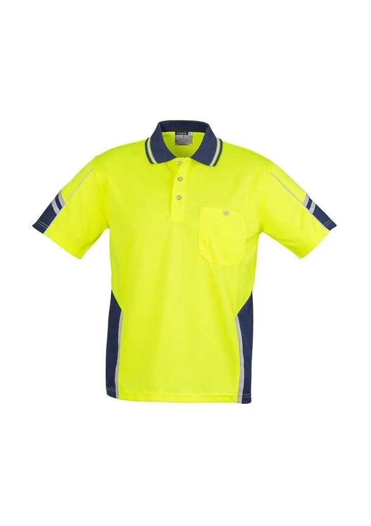 SYZMIK Men’s Hi Vis Squad S/S Polo ZH237 Work Wear Syzmik Yellow/Navy XS