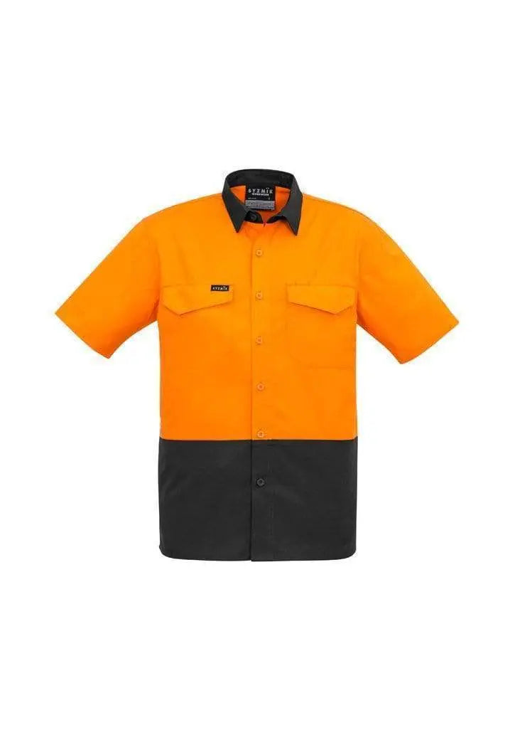 SYZMIK Men’s Rugged Cooling Hi-Vis Spliced S/S Shirt ZW815 Work Wear Syzmik Orange/Charcoal XXS