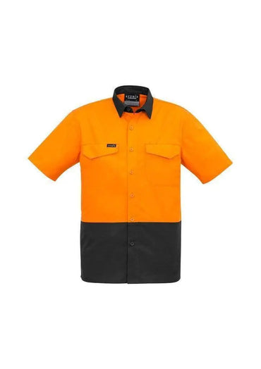 SYZMIK Men’s Rugged Cooling Hi-Vis Spliced S/S Shirt ZW815 Work Wear Syzmik Orange/Charcoal XXS