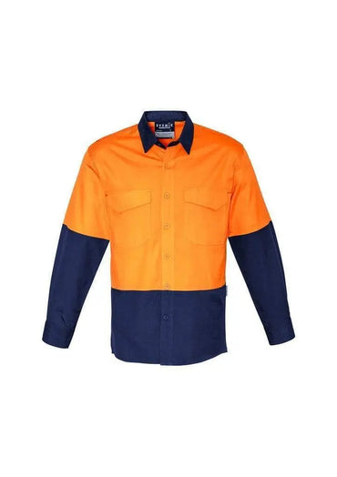 SYZMIK Men’s Rugged Cooling Hi-Vis Spliced Shirt ZW128 Work Wear Syzmik Orange/Navy 5XL