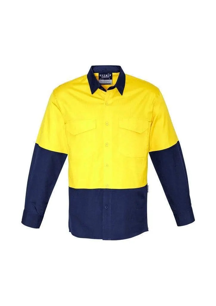 SYZMIK Men’s Rugged Cooling Hi-Vis Spliced Shirt ZW128 Work Wear Syzmik Yellow/Navy 5XL