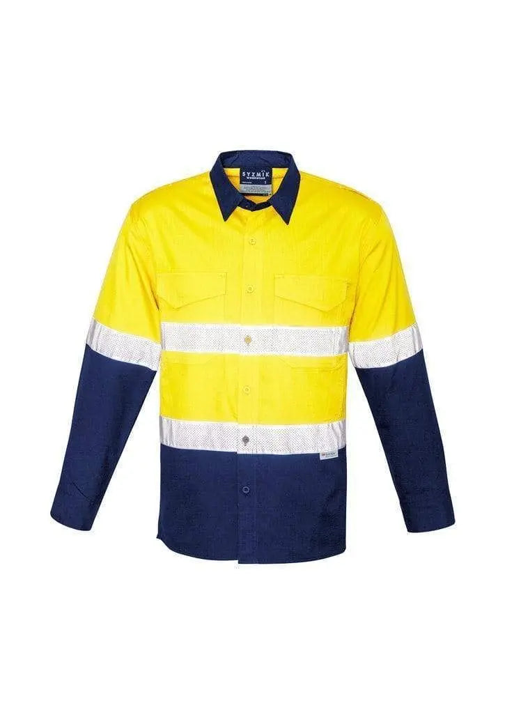 Syzmik Men’s Rugged Cooling Taped Hi-Vis Spliced Shirt ZW129 Work Wear Syzmik Yellow/Navy S