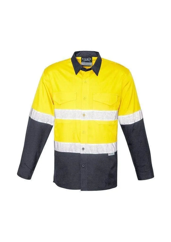 Syzmik Men’s Rugged Cooling Taped Hi-Vis Spliced Shirt ZW129 Work Wear Syzmik Yellow/Charcoal S