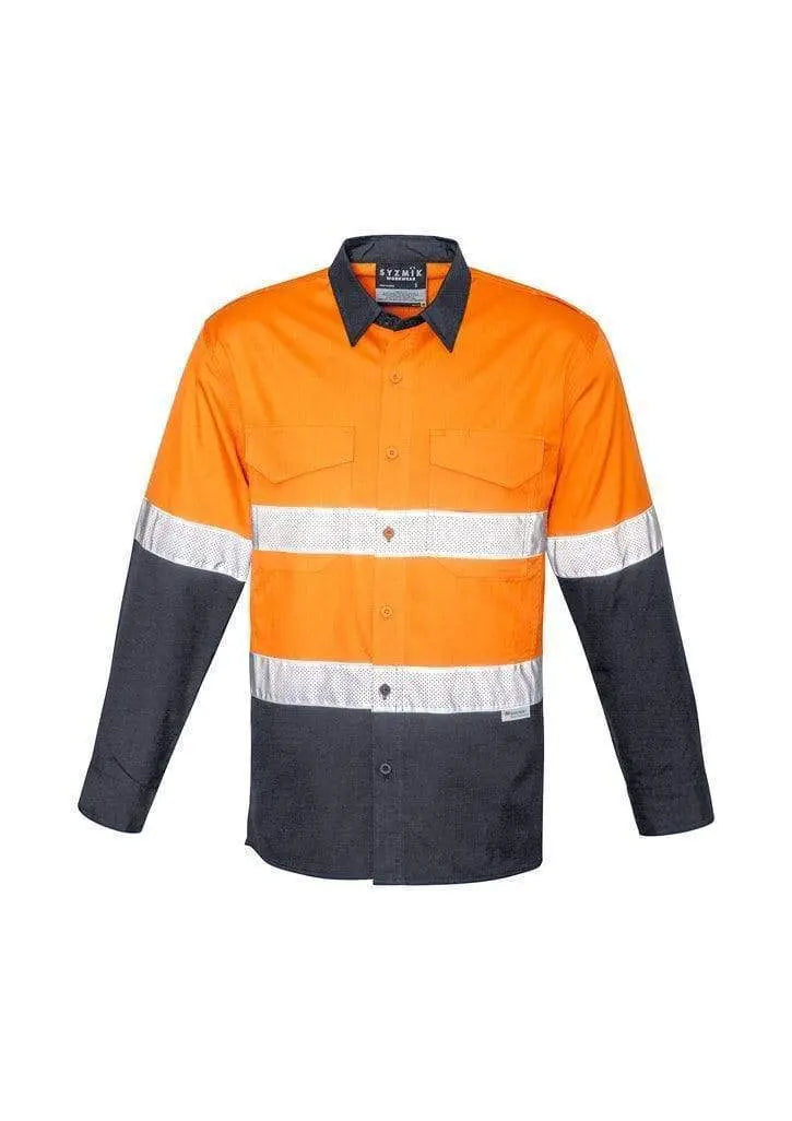 Syzmik Men’s Rugged Cooling Taped Hi-Vis Spliced Shirt ZW129 Work Wear Syzmik Orange/Charcoal S
