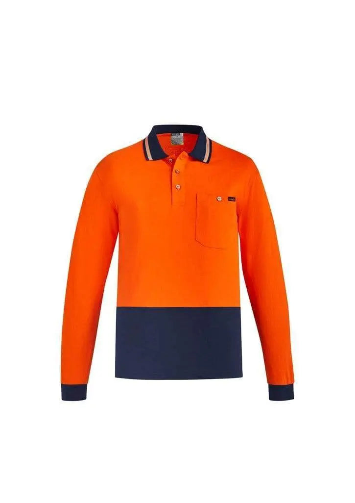 SYZMIK mens hi vis cotton l/s polo zh430 Work Wear Syzmik Orange/Navy XXS