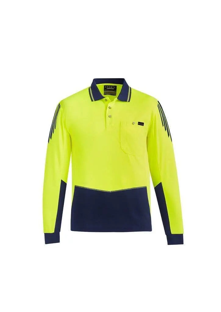 SYZMIK mens hi vis flux l/s polo zh310 Work Wear Syzmik Yellow/Navy 7XL