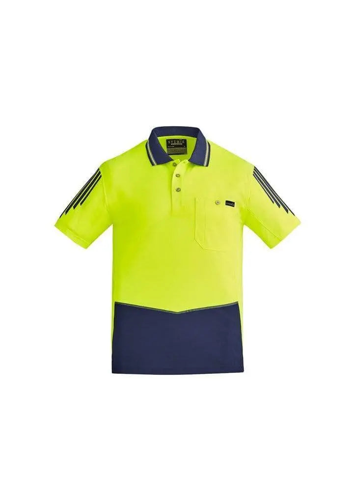 SYZMIK mens hi vis flux s/s polo zh315 Work Wear Syzmik Yellow/Navy XXS