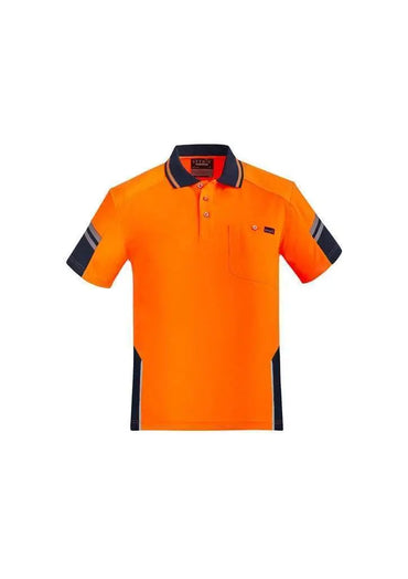 SYZMIK mens reinforced hi vis squad s/s polo zh465 Work Wear Syzmik Orange/Navy 7XL