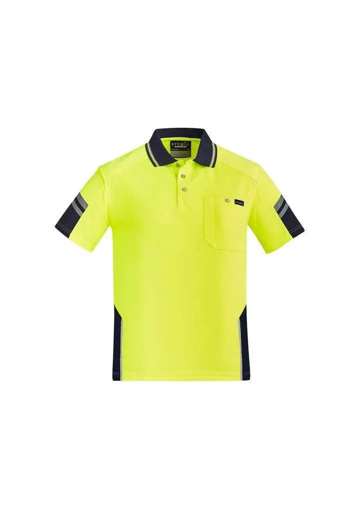 SYZMIK mens reinforced hi vis squad s/s polo zh465 Work Wear Syzmik Yellow/Navy 7XL