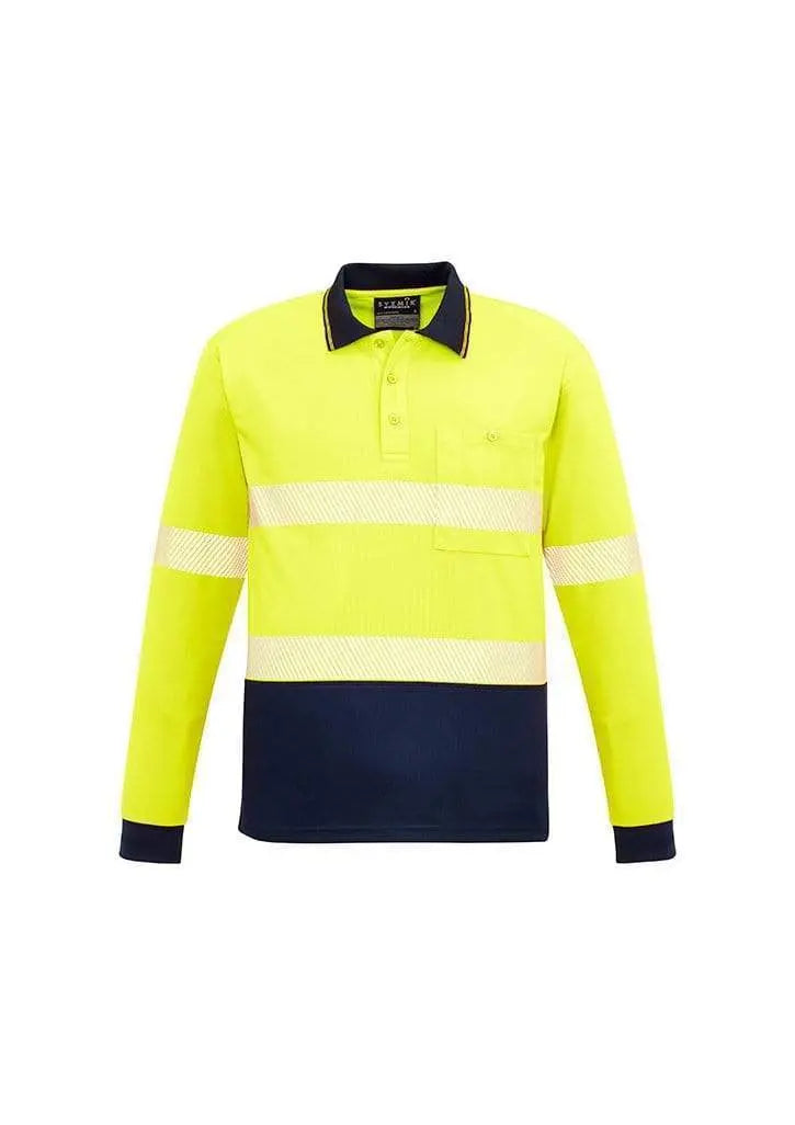 SYZMIK Unisex Hi Vis Segmented L/S Polo - Hoop Taped ZH530 Work Wear Syzmik Yellow/Navy XXS