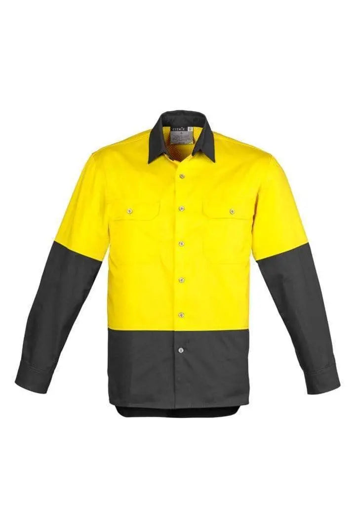 Syzmik Men’s Hi-Vis Spliced Industrial Shirt ZW122 Work Wear Syzmik Yellow/Charcoal S
