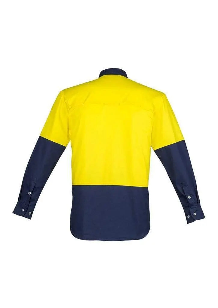 Syzmik Men’s Hi-Vis Spliced Industrial Shirt ZW122 Work Wear Syzmik Yellow/Navy S