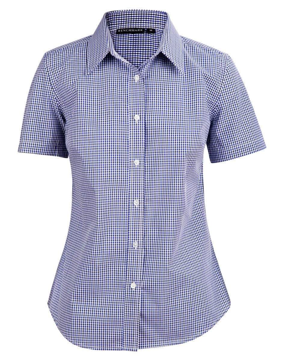 Winning Spirit Ladies’ Two Tone Gingham Short Sleeve Shirt M8320 Corporate Wear Winning Spirit Black/White/Navy 6
