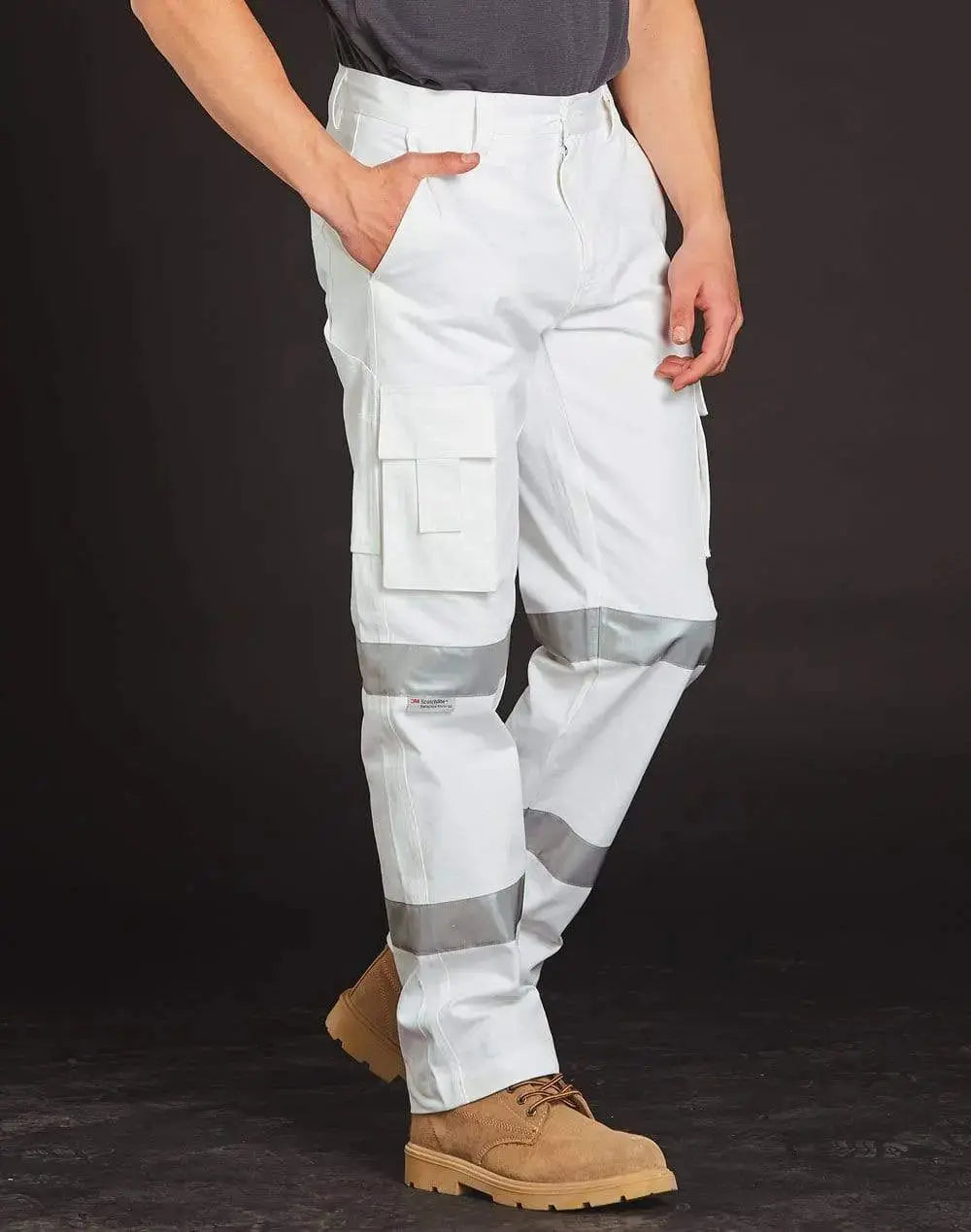 Winning Spirit Mens White Safety Pants With Biomotion Tape Configuration Wp18hv Metro Workwear.