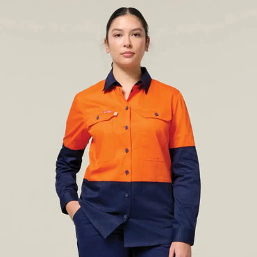 Hard Yakka Women's Long Sleeve Two Toned Hi Vis Core Shirt Y08423