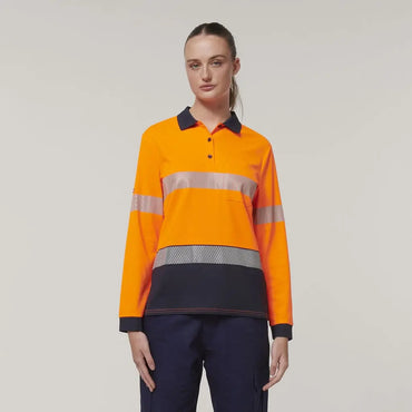 Hard Yakka Women's Long Sleeve Hi Vis Taped Polo Shirt Y08604 Hard Yakka