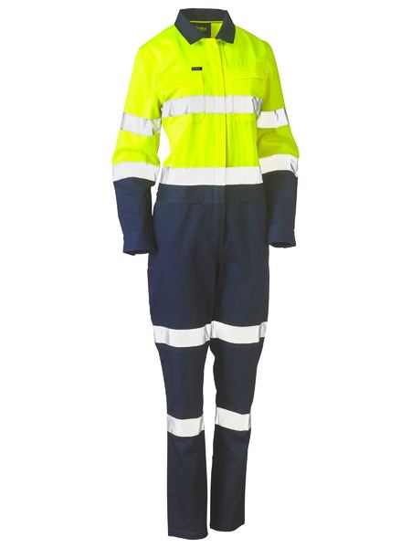 Bisley Women's Taped Hi Vis Cotton Drill Coverall BCL6066T Work Wear Bisley Workwear YELLOW/NAVY (TT01) 6 