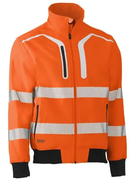 Bisley Taped Hi Vis Soft Shell Bomber Jacket BJ6979T Worl Wear Bisley Workwear ORANGE (BF61) XS