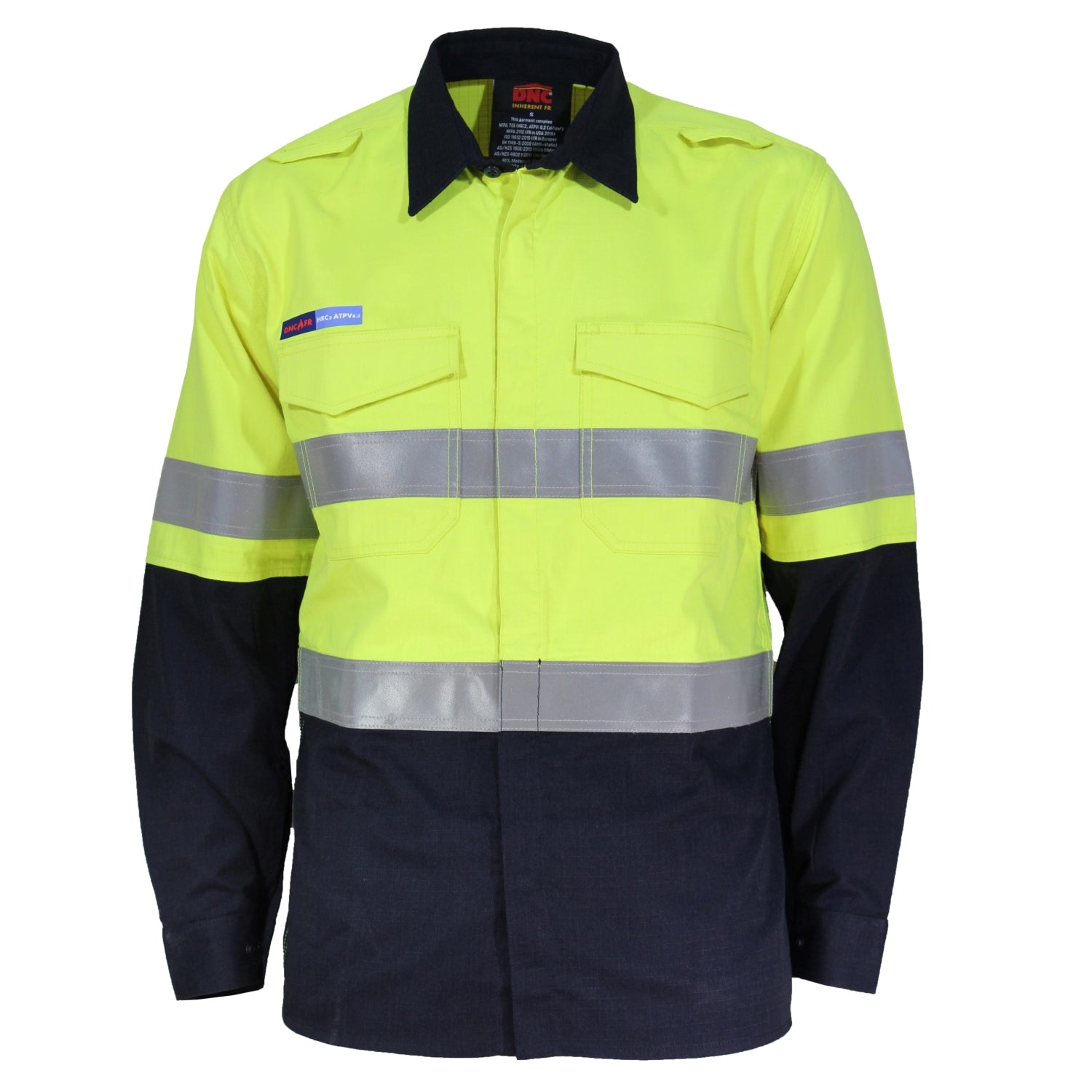 Flamearc Hrc2 2t M/w D/n Shirt - 3455 Work Wear DNC Workwear Yellow/Navy XS 