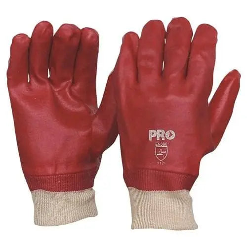 Pro Choice Red Pvc Single Dip With Knitted Wrist - Length 27cm X12 - PVC27KW PPE Pro Choice