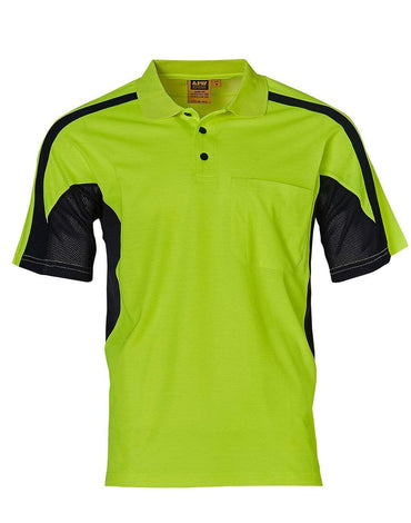 Hi-vis Fashion Polo Unisex SW25 Work Wear Australian Industrial Wear Fluoro Yellow/Navy 2XS 
