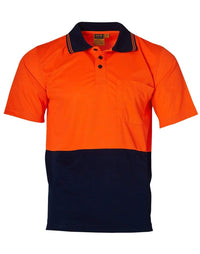 High Visibility Cooldry Short Sleeve Polo SW01CD Work Wear Australian Industrial Wear S Fluoro Orange/Navy 