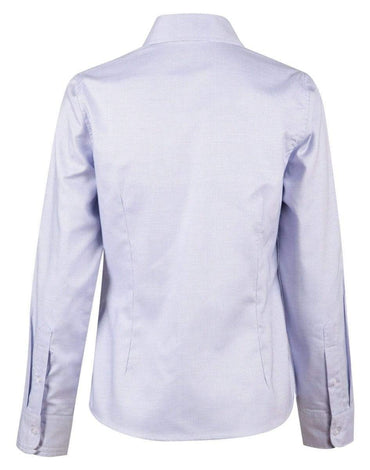 BENCHMARK Laides’ Dot Contrast Long Sleeve Shirt- white blue dot M8922 Corporate Wear Benchmark   