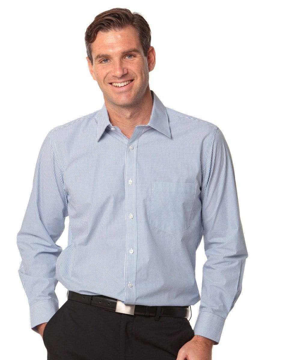 BENCHMARK Men's Balance Stripe Long Sleeve Shirt M7232 Corporate Wear Benchmark Blue/White 38 