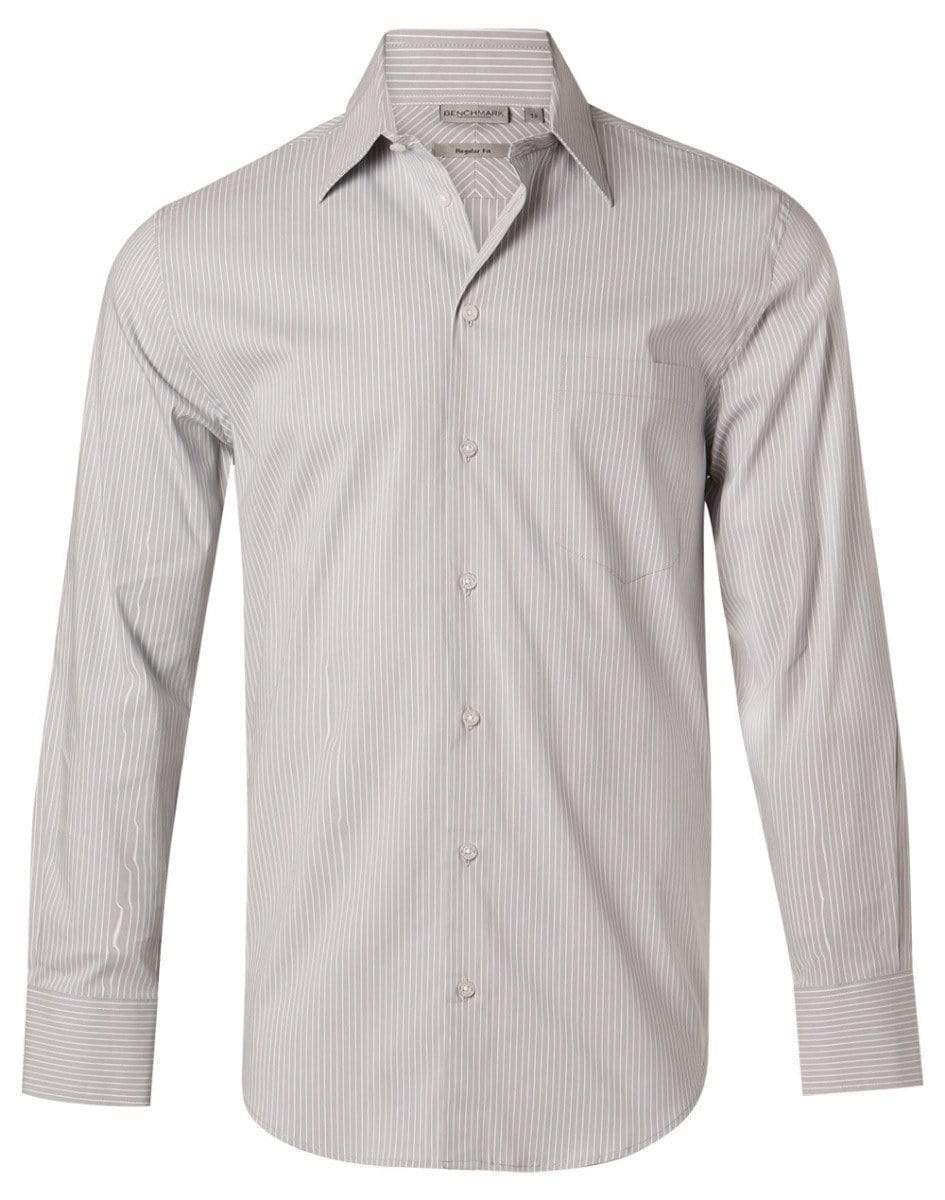 BENCHMARK Men's Ticking Stripe Long Sleeve Shirt M7200L Corporate Wear Benchmark Grey/White 46 