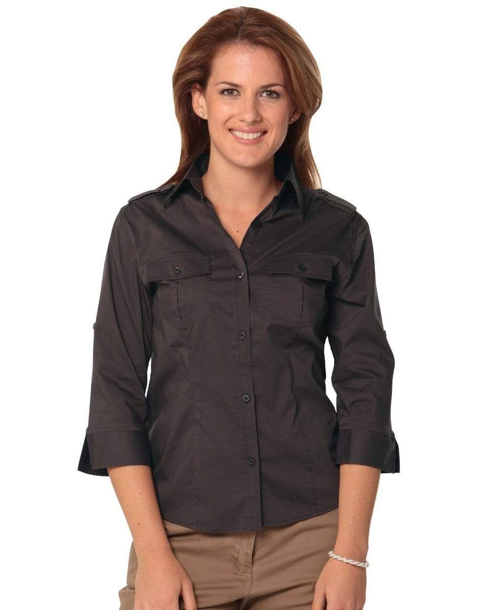 BENCHMARK Women's 3/4 Sleeve Military Shirt M8913 Corporate Wear Benchmark Mocha 6 