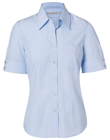 BENCHMARK Women's Pin Stripe Short Sleeve Shirt M8224 Corporate Wear Benchmark Blue Chambray/White 6 