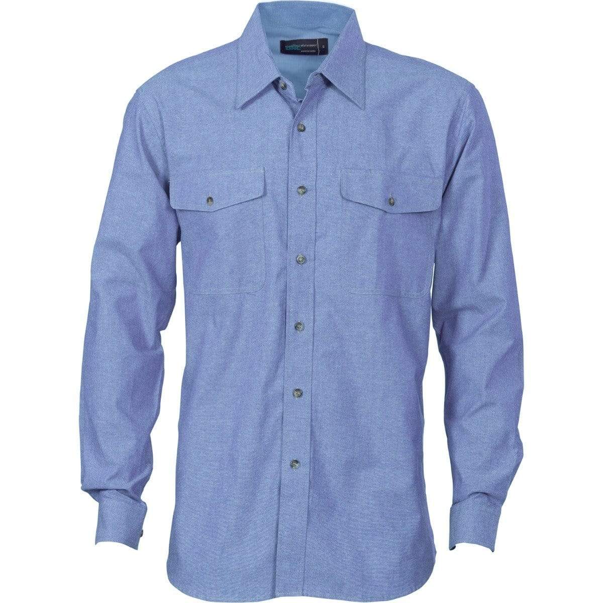 Dnc Workwear Men’s Cotton Chambray Long Sleeve Twin Flap Pocket Shirt - 4104 Work Wear DNC Workwear Chambray S 