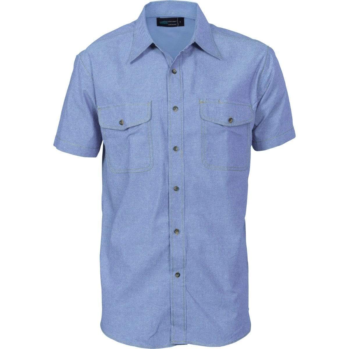 Dnc Workwear Men’s Cotton Chambray Short Sleeve Twin Flap Pocket Shirt - 4103 Work Wear DNC Workwear Chambray S 
