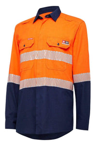 Hard Yakka Shieldtec Lenzing FR Hi Vis Shirt Y04370 Work Wear Hard Yakka Orange/Navy XS 