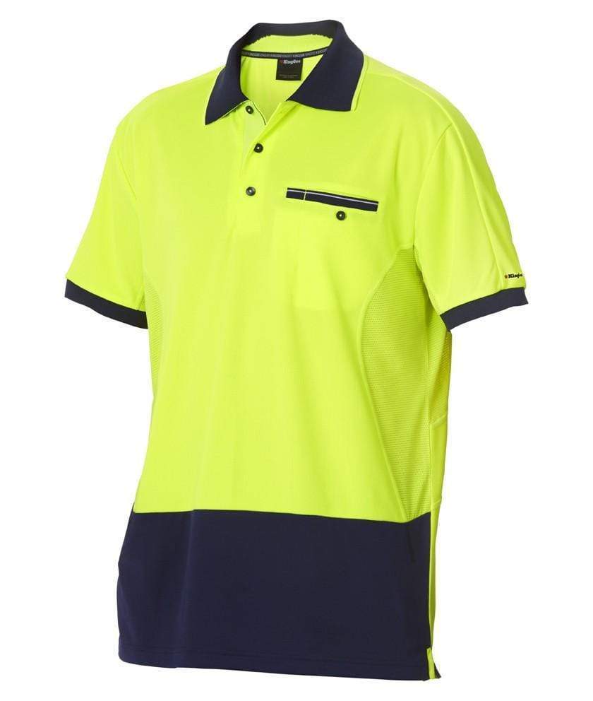 KingGee Workcool 2 Hyperfreeze Hi Vis Work Polo Shirt K54845 Work Wear KingGee Yellow/Navy S 