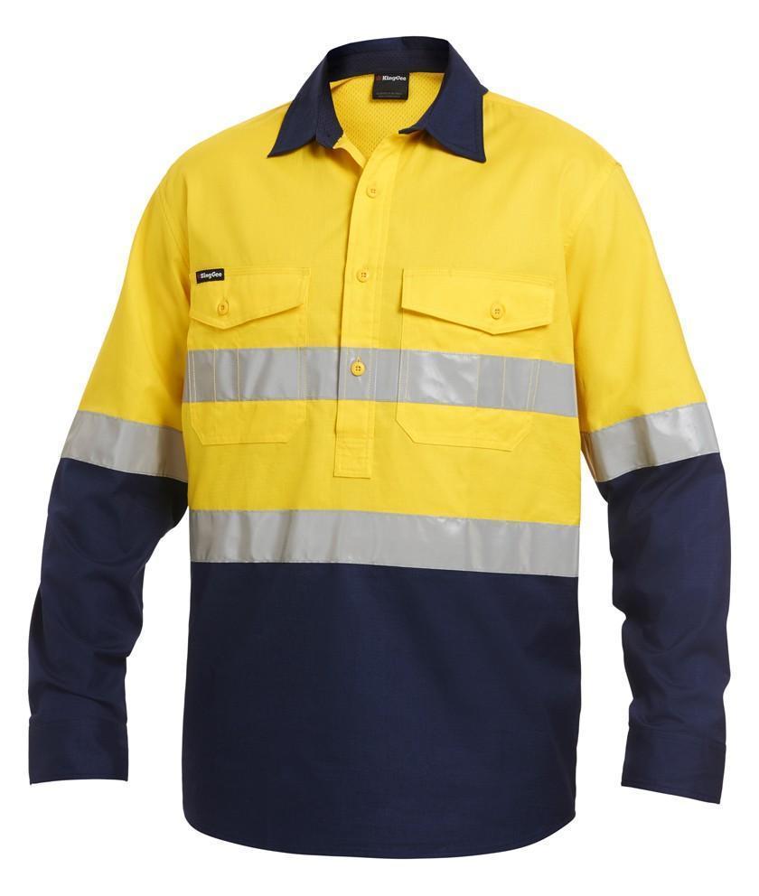 KingGee Workcool 2 Reflective Spliced Closed Front Shirt K54886 Work Wear KingGee Yellow/Navy 2XS 