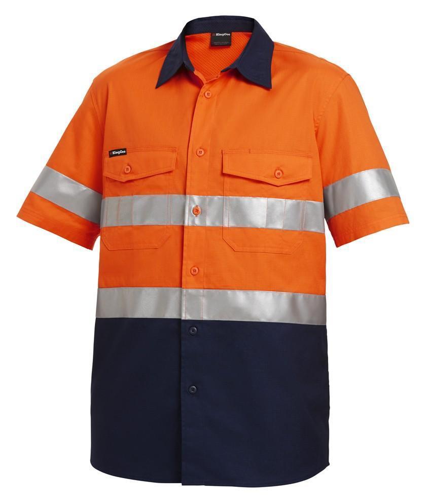 KingGee Workcool 2 Reflective Spliced Short Sleeve Shirt K54885 Work Wear KingGee Orange/Navy 2XS 