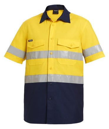 KingGee Workcool 2 Reflective Spliced Short Sleeve Shirt K54885 Work Wear KingGee Yellow/Navy 2XS 