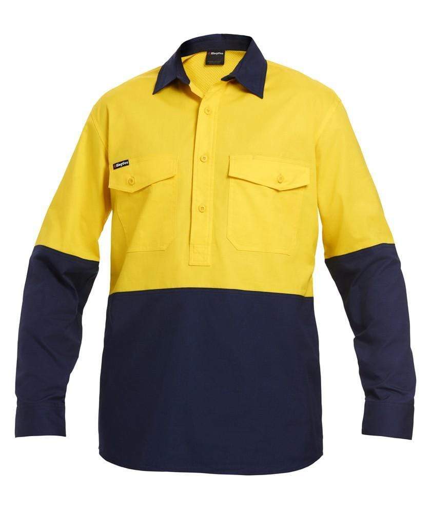 KingGee Workcool 2 Spliced Closed Front Long Sleeve Work Shirt K54876 Work Wear KingGee Yellow/Navy 2XS 