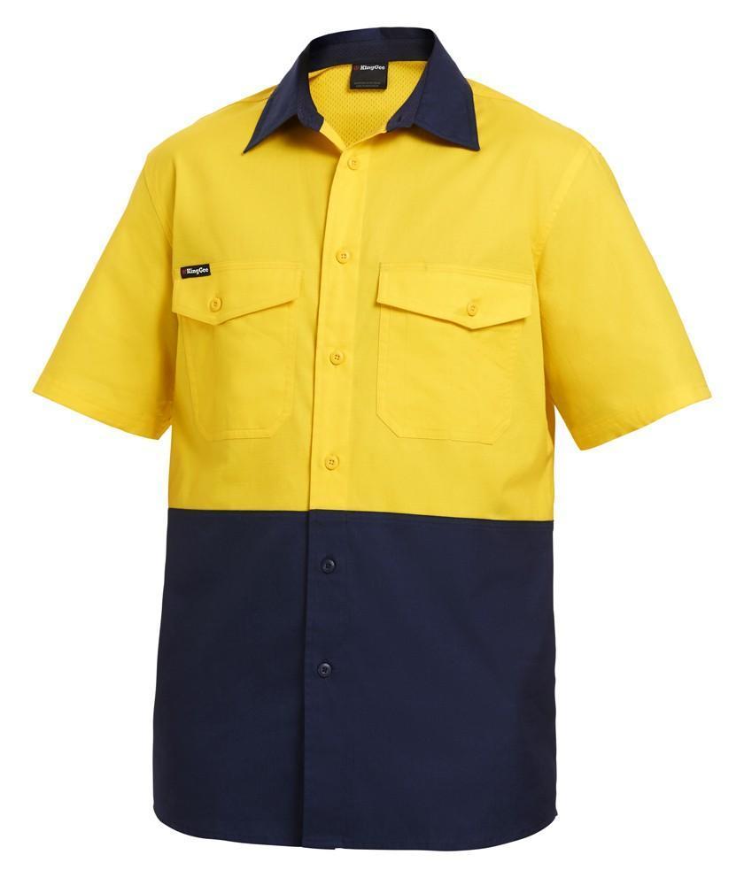 KingGee Workcool 2 Spliced Short Sleeve Work Shirt K54875 Work Wear KingGee Yellow/Navy 2XS 