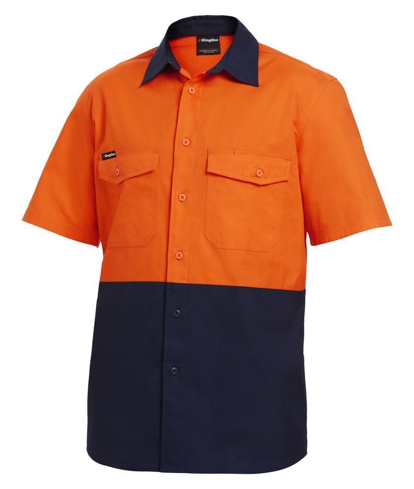 KingGee Workcool 2 Spliced Short Sleeve Work Shirt K54875 Work Wear KingGee Orange/Navy 2XS 