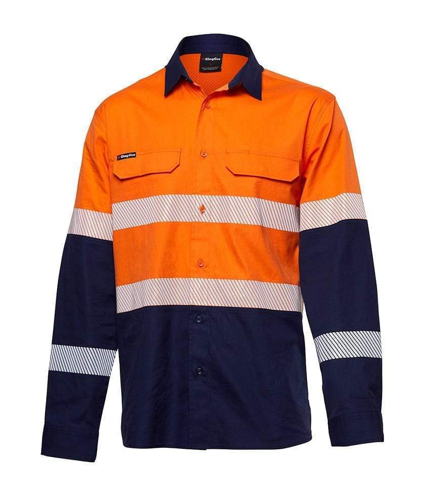 KingGee Workcool Pro Hi Vis Reflective Long Sleeve Work Shirt K54028 Work Wear KingGee Orange/Navy XS 