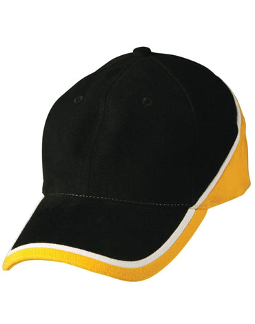 Tri Contrast Colours Cap Ch38 Active Wear Winning Spirit Black/White/Gold One size